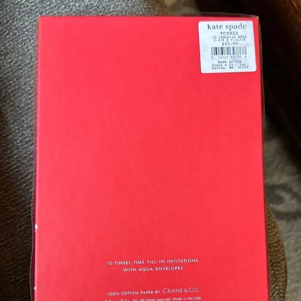 Kate Spade TINSEL TIME Holiday Party Invitations Cards Envelope Set